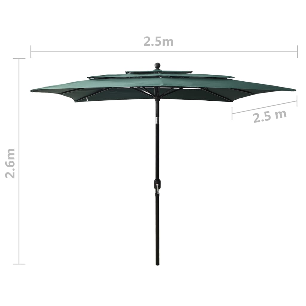 3 Tier Garden Parasol with Green Aluminum Pole