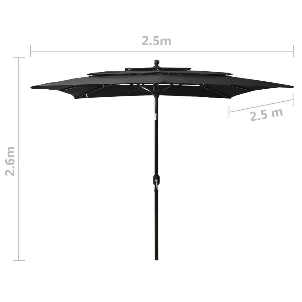 3 Tier Garden Parasol with Black Aluminum Pole