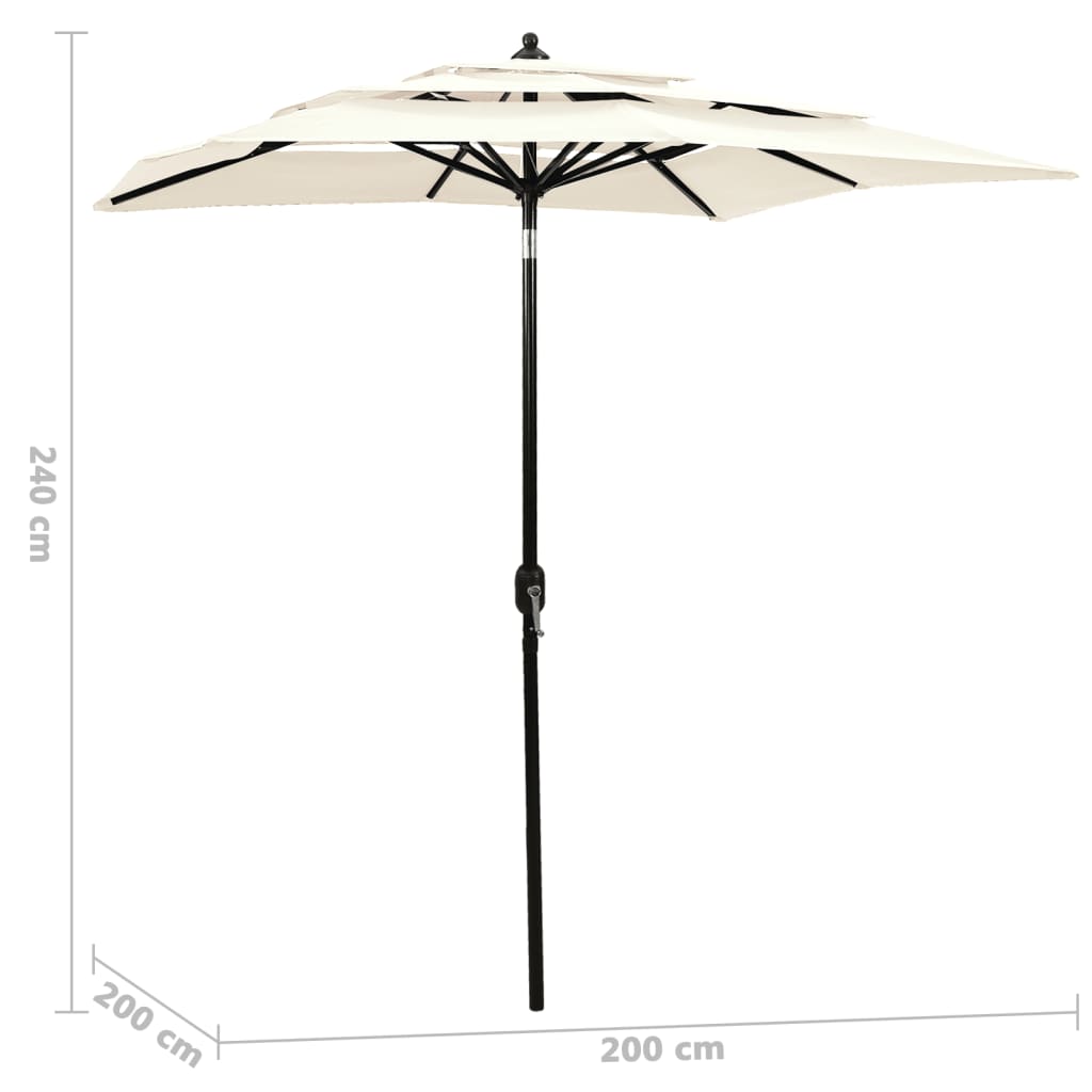 Parasol de jardin à 3 niveaux avec mât en aluminium sable 2x2 m