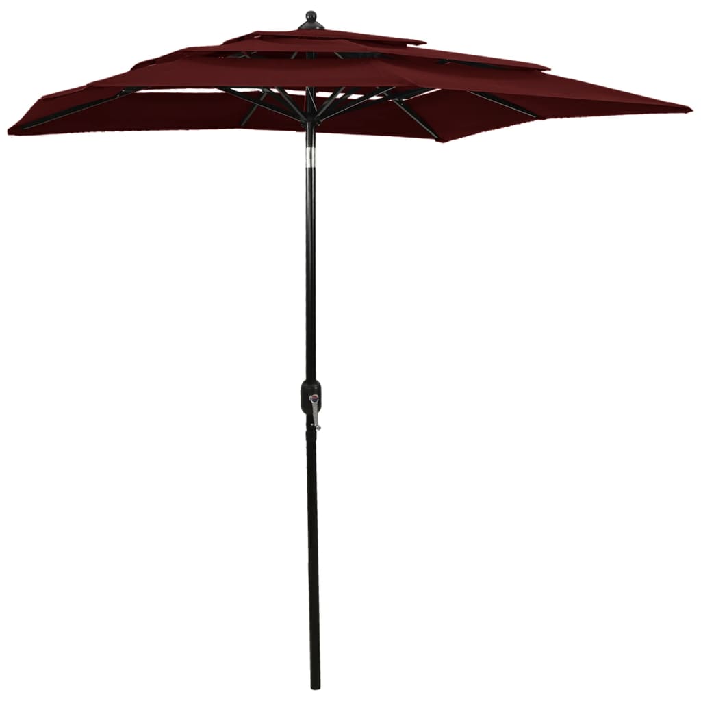 3-tier garden parasol with burgundy red aluminium pole