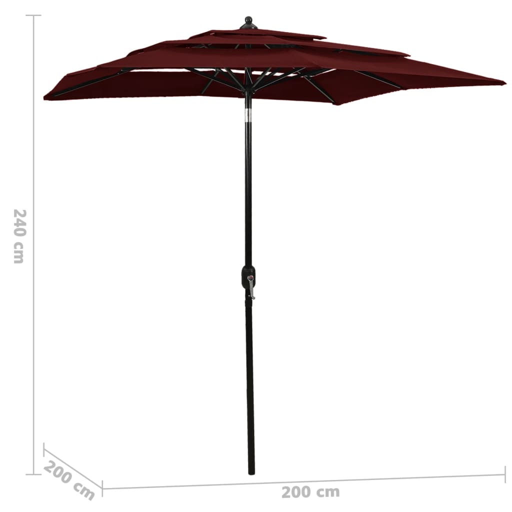 3-tier garden parasol with burgundy red aluminium pole