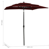 3-tier garden parasol with burgundy red aluminium pole