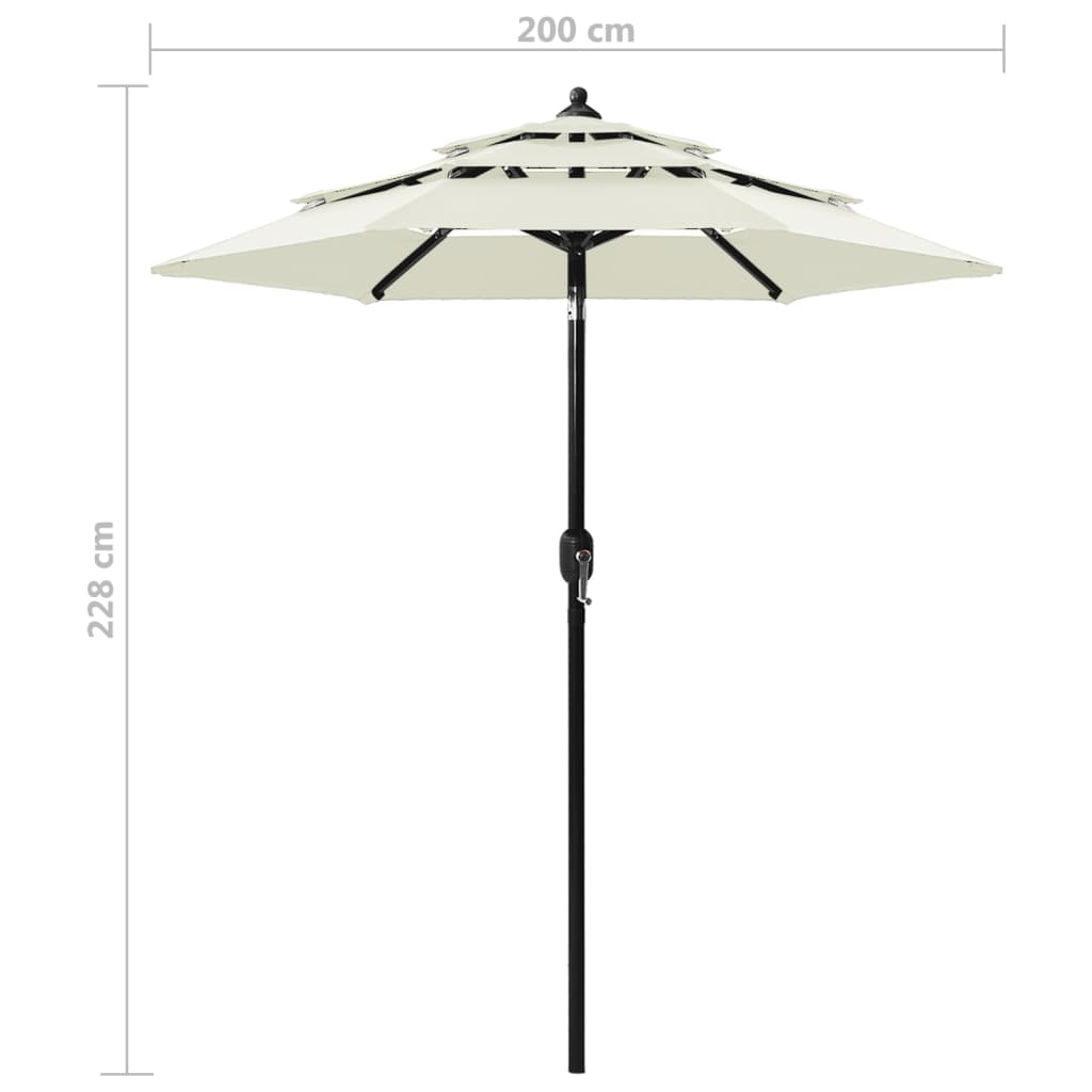 Parasol de jardin à 3 niveaux avec mât en aluminium sable 2 m