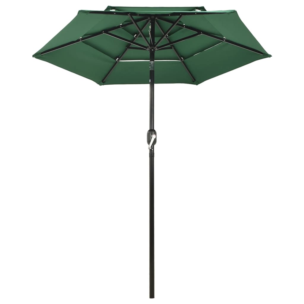 Parasol de jardin à 3 niveaux avec mât en aluminium vert 2 m