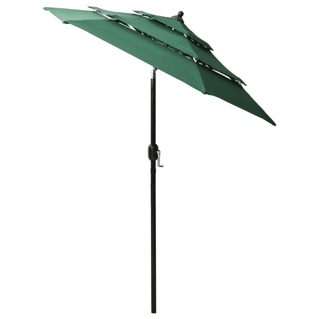 Parasol de jardin à 3 niveaux avec mât en aluminium vert 2 m