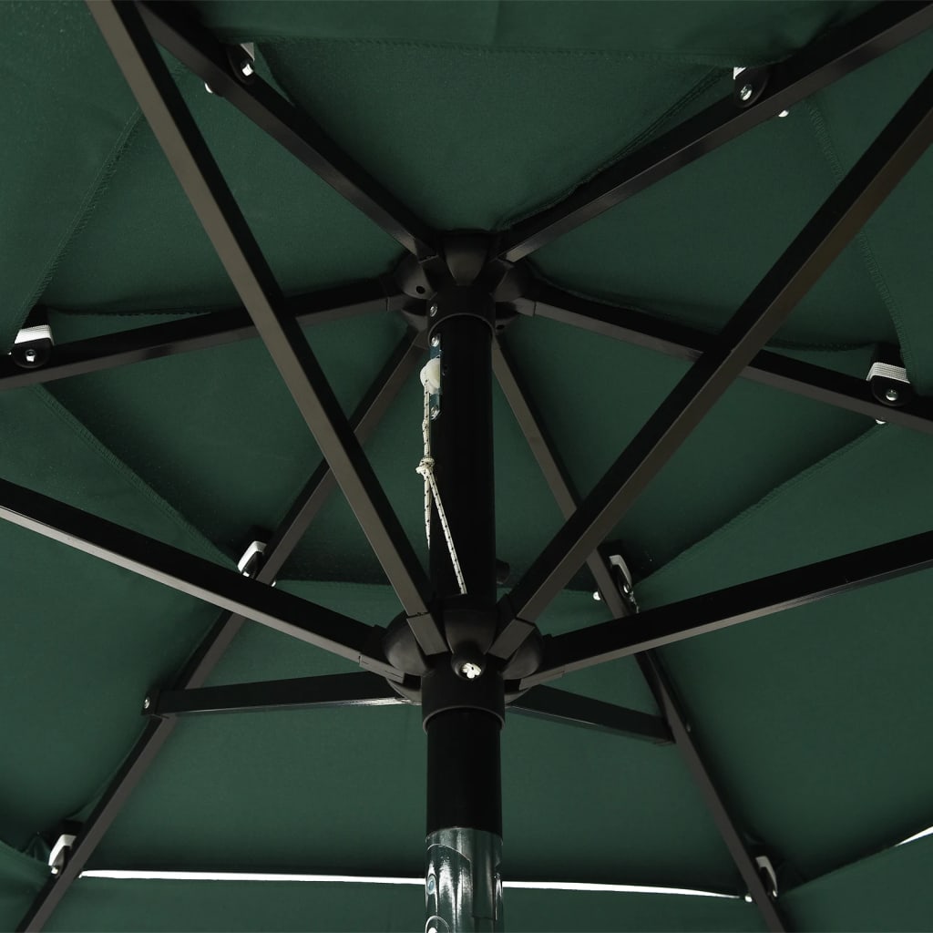 Parasol de jardin à 3 niveaux avec mât en aluminium vert 2 m