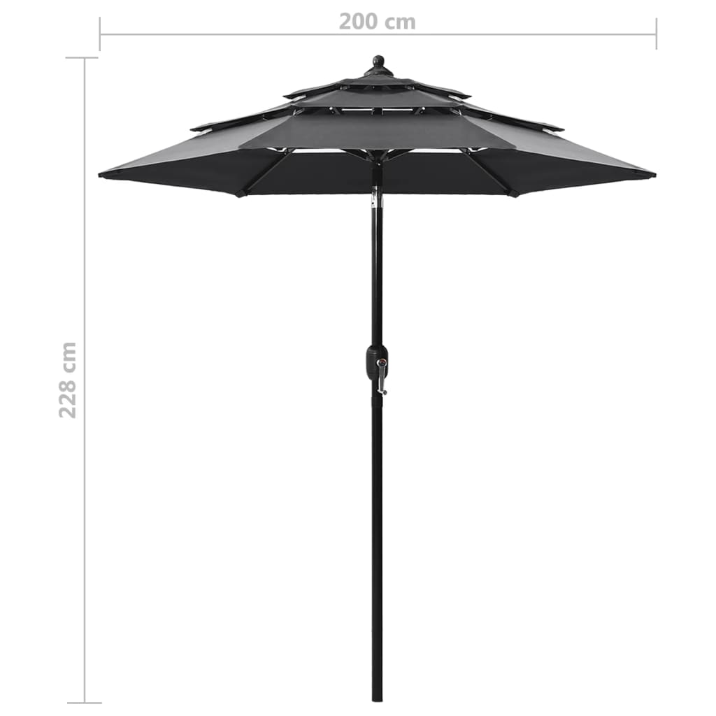 Parasol de jardin à 3 niveaux avec mât en aluminium anthracite