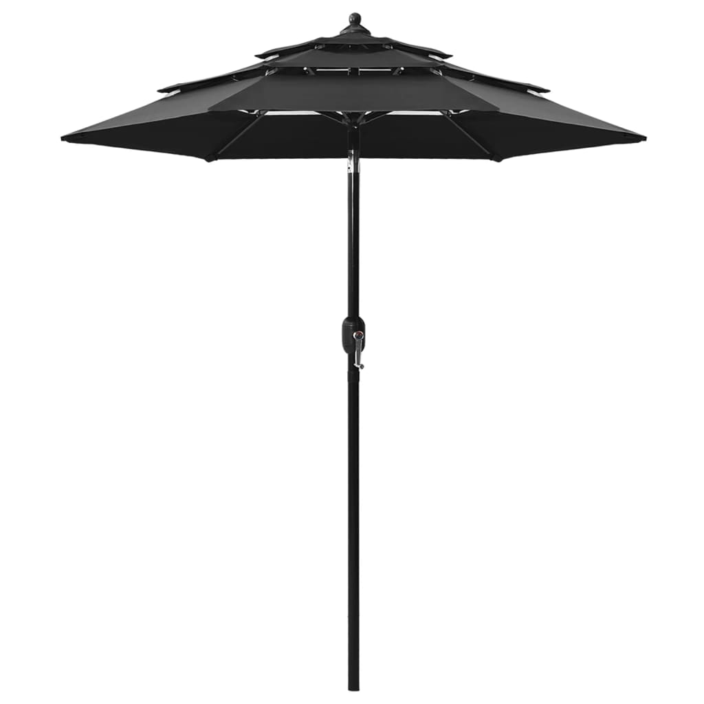 Parasol de jardin à 3 niveaux avec mât en aluminium noir