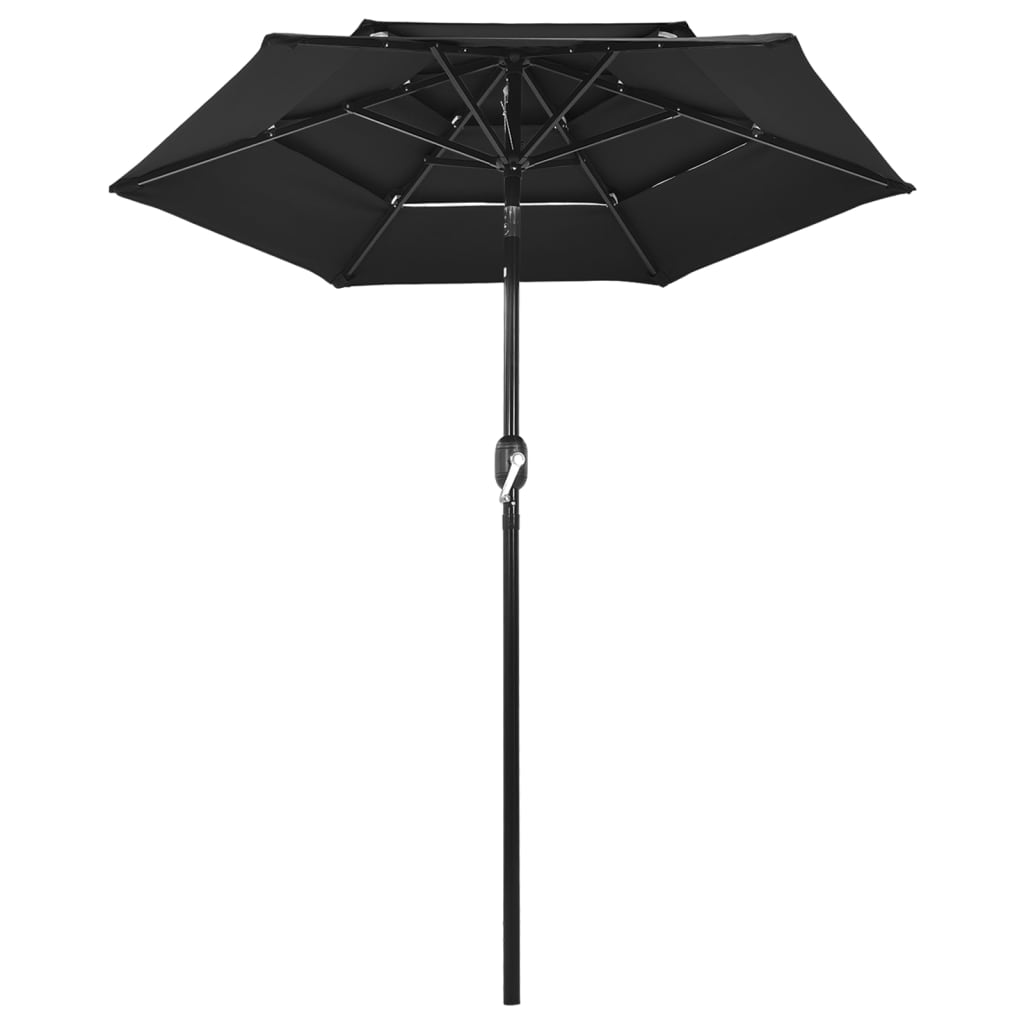 Parasol de jardin à 3 niveaux avec mât en aluminium noir