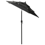 Parasol de jardin à 3 niveaux avec mât en aluminium noir