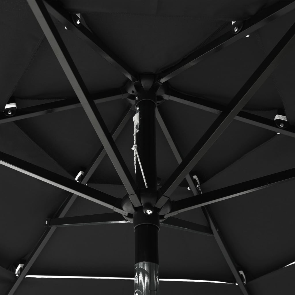 Parasol de jardin à 3 niveaux avec mât en aluminium noir