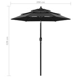 Parasol de jardin à 3 niveaux avec mât en aluminium noir