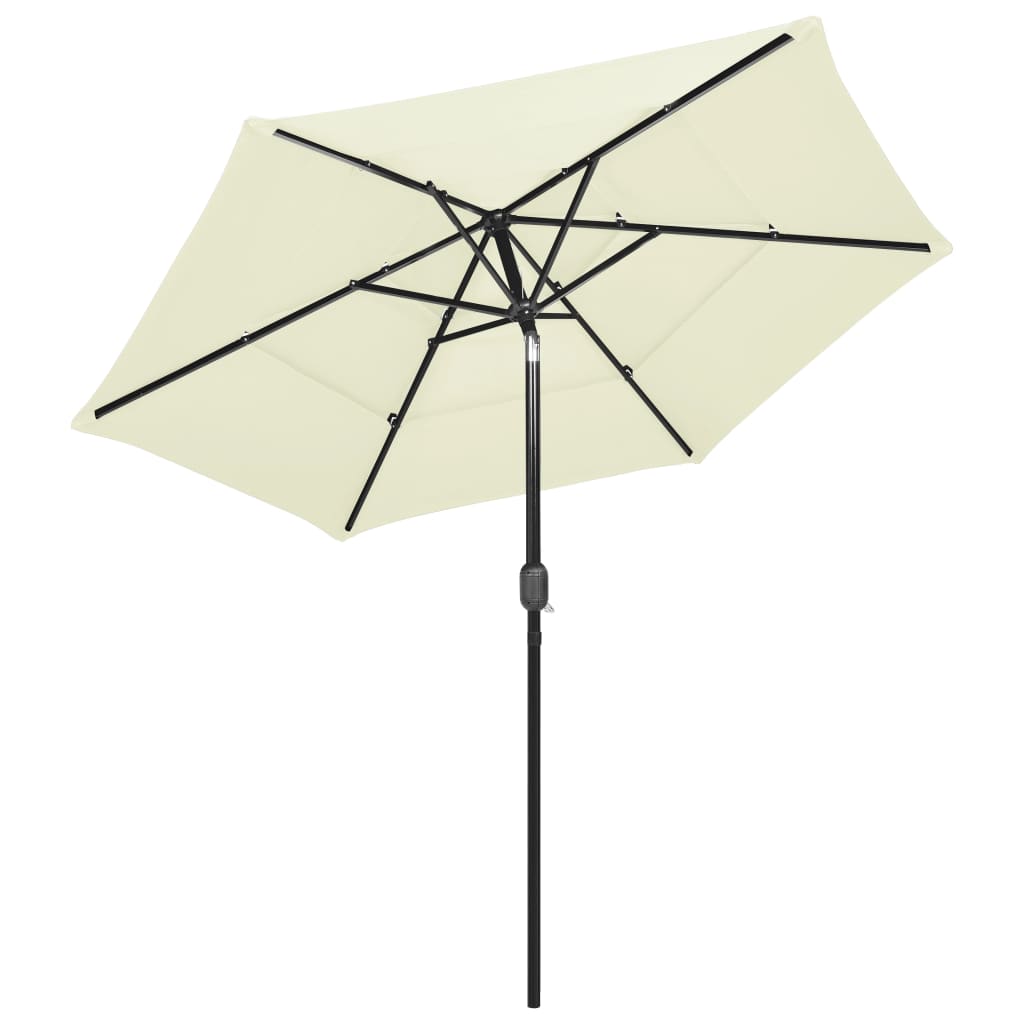 Parasol de jardin à 3 niveaux avec mât en aluminium sable 2,5 m