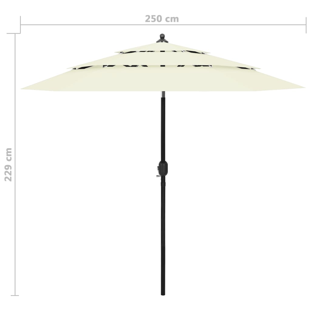 Parasol de jardin à 3 niveaux avec mât en aluminium sable 2,5 m