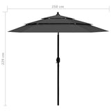 Parasol de jardin à 3 niveaux avec mât en aluminium anthracite