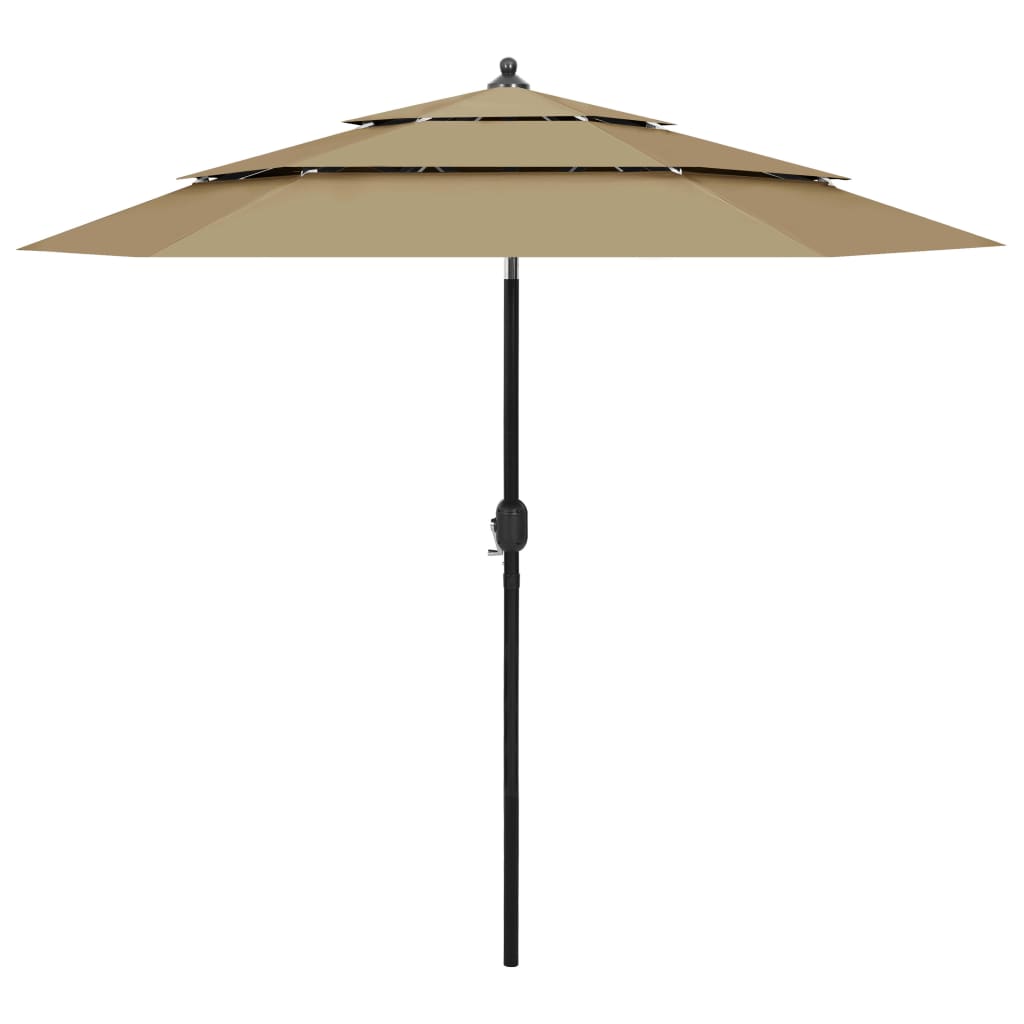 Parasol de jardin à 3 niveaux avec mât en aluminium taupe 2,5 m