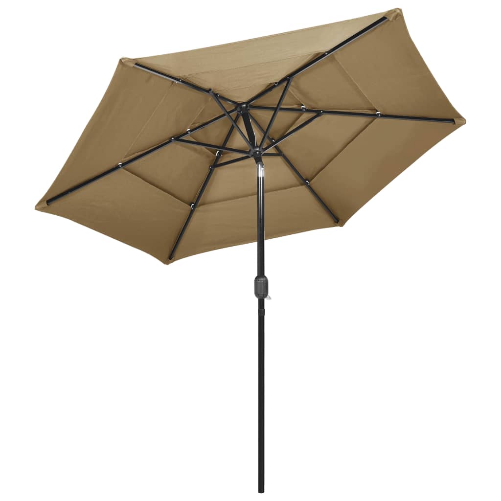 Parasol de jardin à 3 niveaux avec mât en aluminium taupe 2,5 m