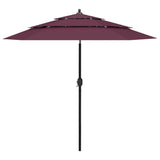 Parasol de jardin à 3 niveaux mât en aluminium rouge bordeaux