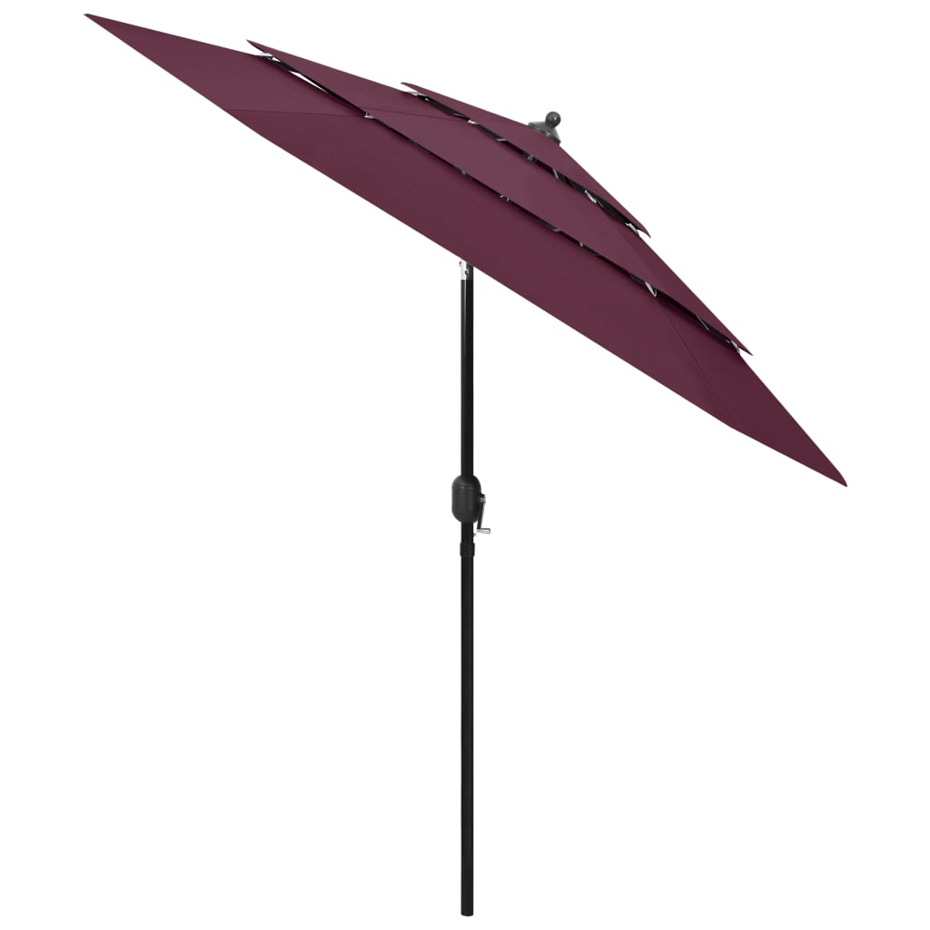 Parasol de jardin à 3 niveaux mât en aluminium rouge bordeaux