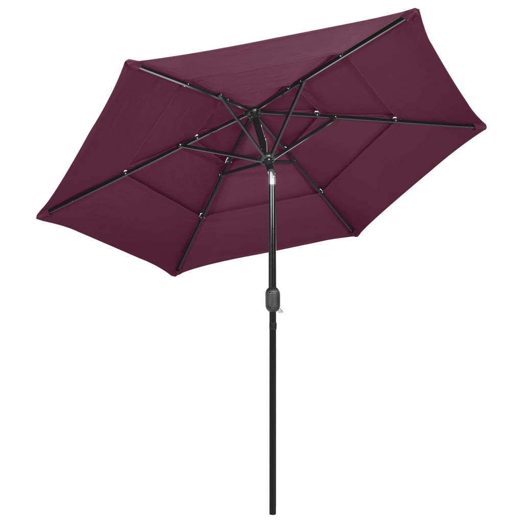 Parasol de jardin à 3 niveaux mât en aluminium rouge bordeaux