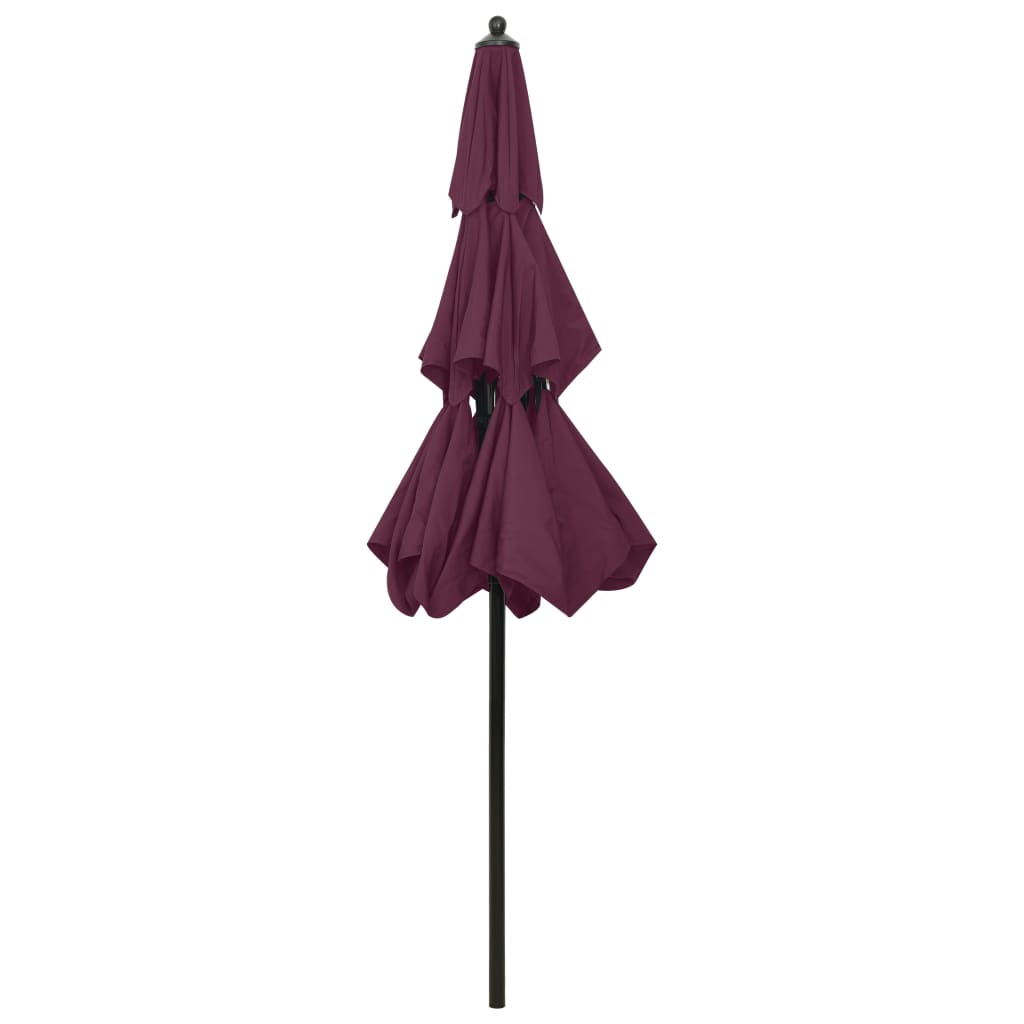 Parasol de jardin à 3 niveaux mât en aluminium rouge bordeaux