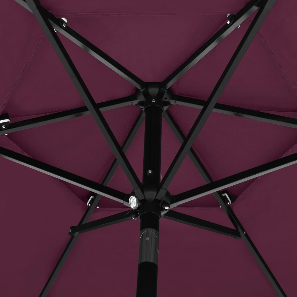 Parasol de jardin à 3 niveaux mât en aluminium rouge bordeaux