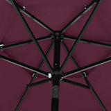 Parasol de jardin à 3 niveaux mât en aluminium rouge bordeaux