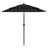 Parasol de jardin à 3 niveaux avec mât en aluminium noir 2,5 m