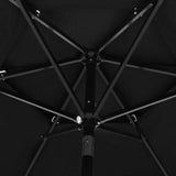 Parasol de jardin à 3 niveaux avec mât en aluminium noir 2,5 m