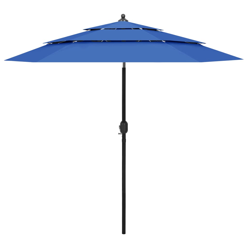 Parasol de jardin à 3 niveaux avec mât en aluminium bleu azuré