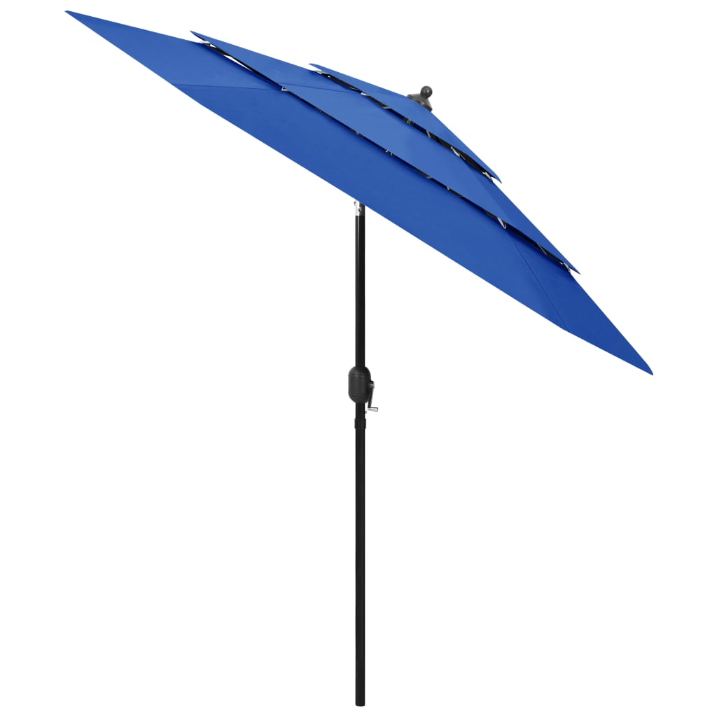 Parasol de jardin à 3 niveaux avec mât en aluminium bleu azuré