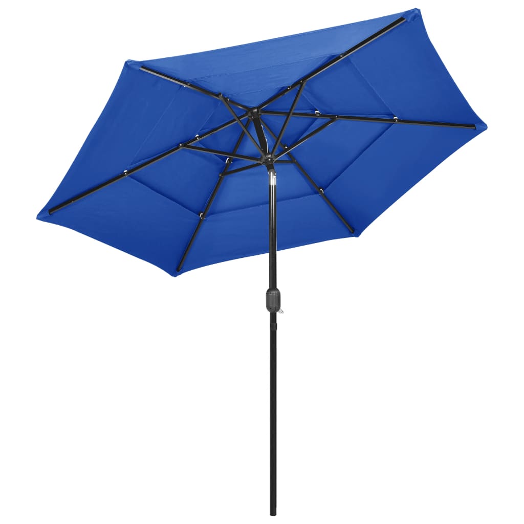 Parasol de jardin à 3 niveaux avec mât en aluminium bleu azuré