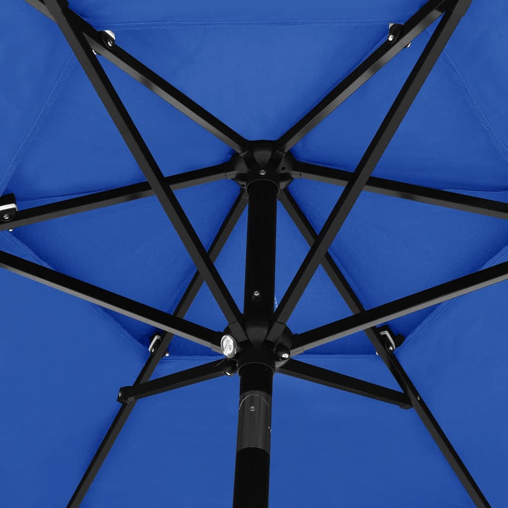 Parasol de jardin à 3 niveaux avec mât en aluminium bleu azuré