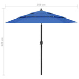 Parasol de jardin à 3 niveaux avec mât en aluminium bleu azuré