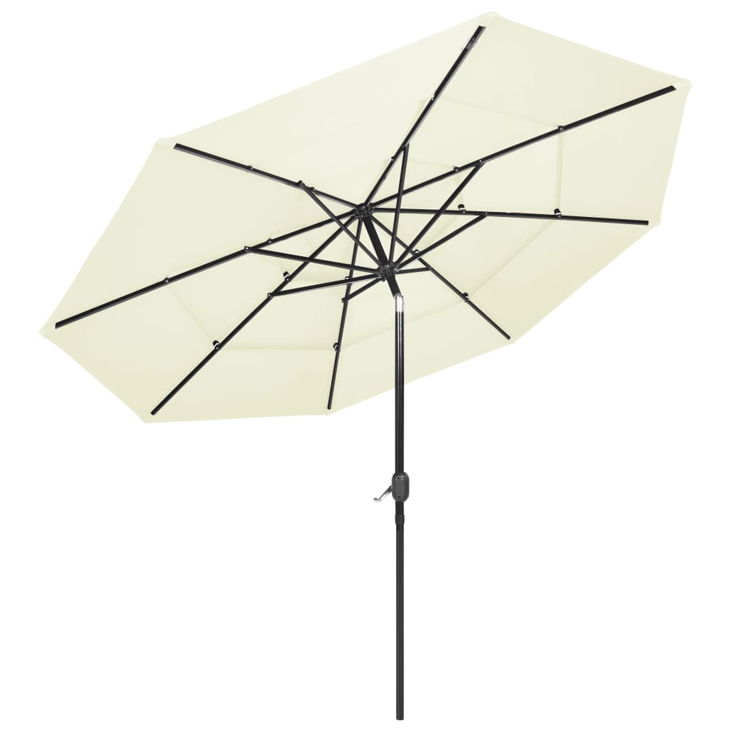 Parasol de jardin à 3 niveaux avec mât en aluminium sable 3 m