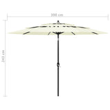 Parasol de jardin à 3 niveaux avec mât en aluminium sable 3 m