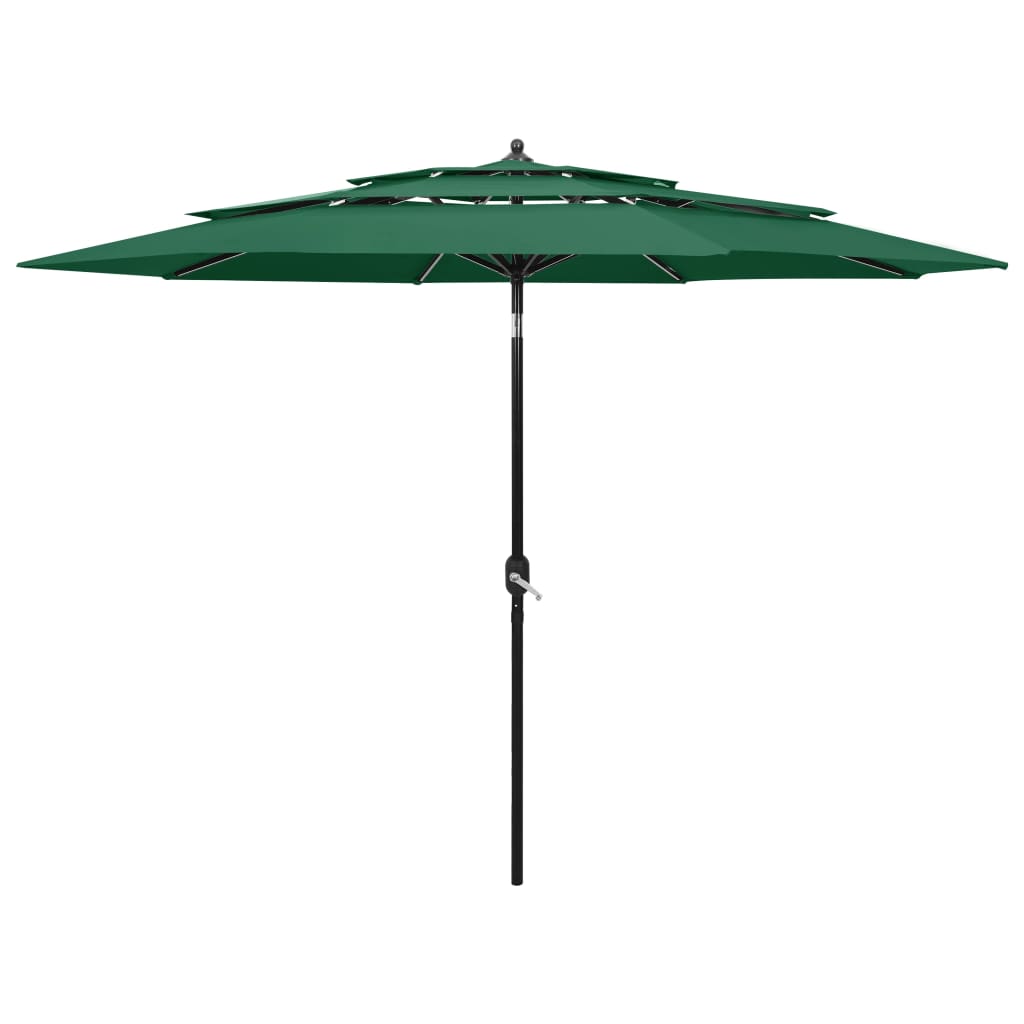 Parasol de jardin à 3 niveaux avec mât en aluminium vert 3 m