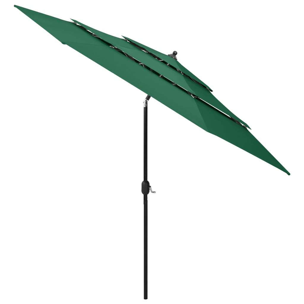 Parasol de jardin à 3 niveaux avec mât en aluminium vert 3 m