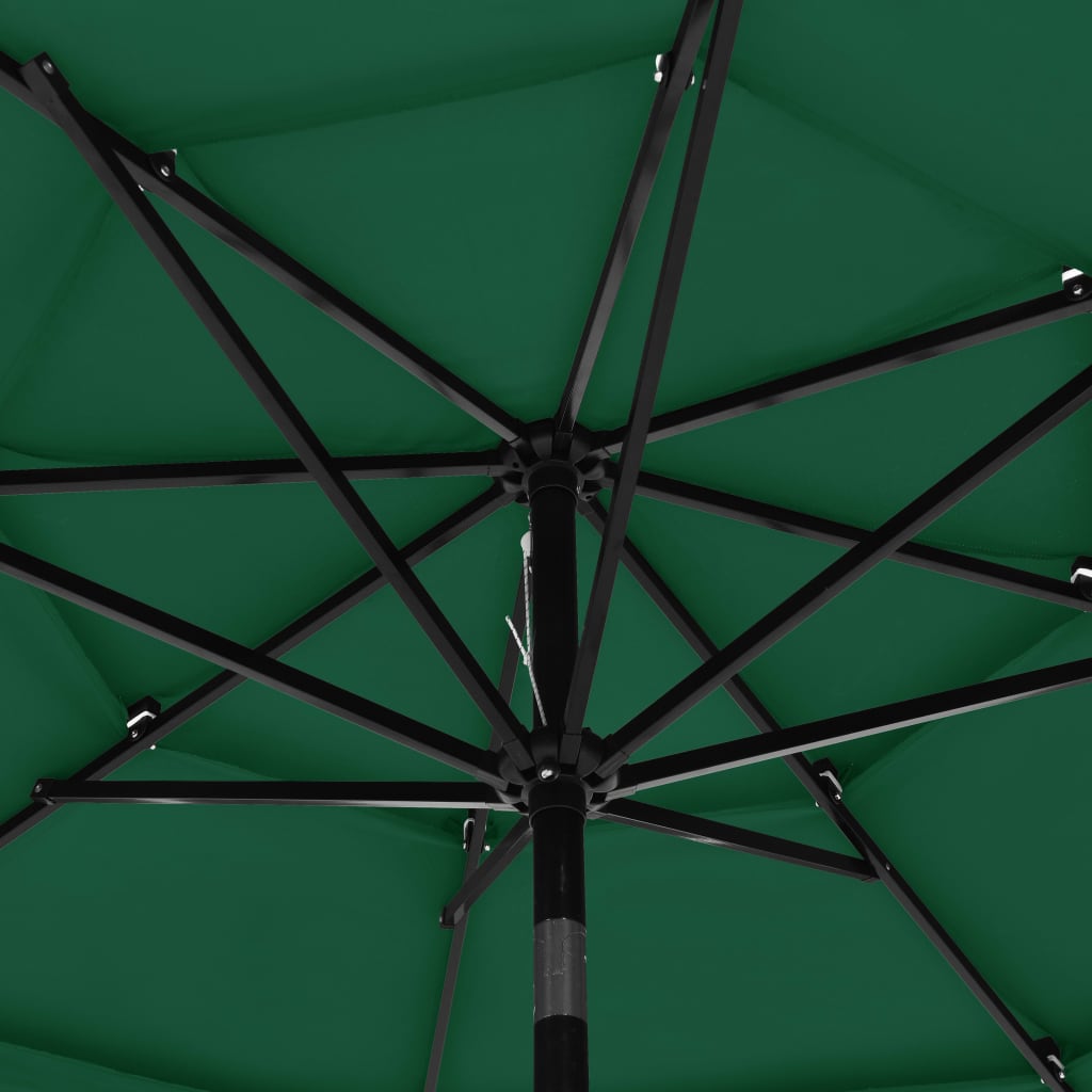 Parasol de jardin à 3 niveaux avec mât en aluminium vert 3 m