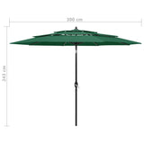 Parasol de jardin à 3 niveaux avec mât en aluminium vert 3 m