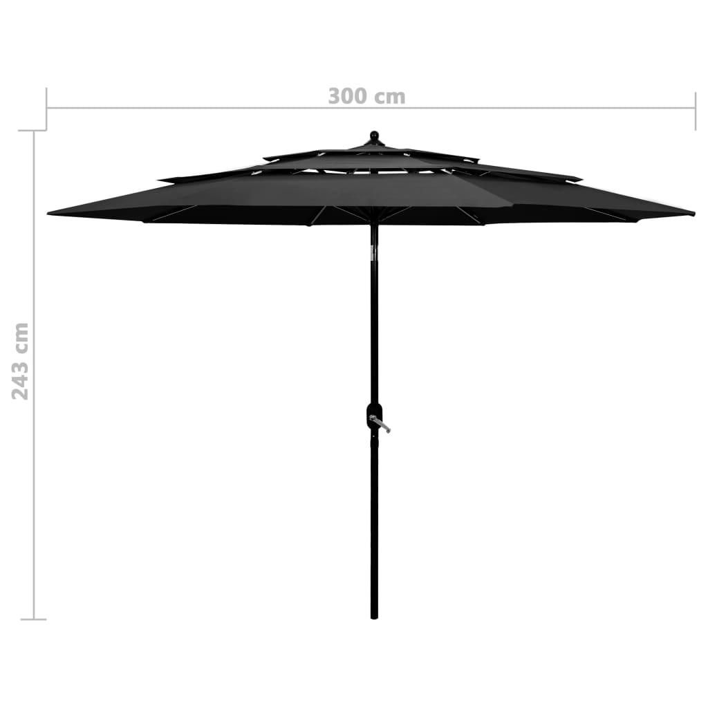 Parasol de jardin à 3 niveaux avec mât en aluminium anthracite