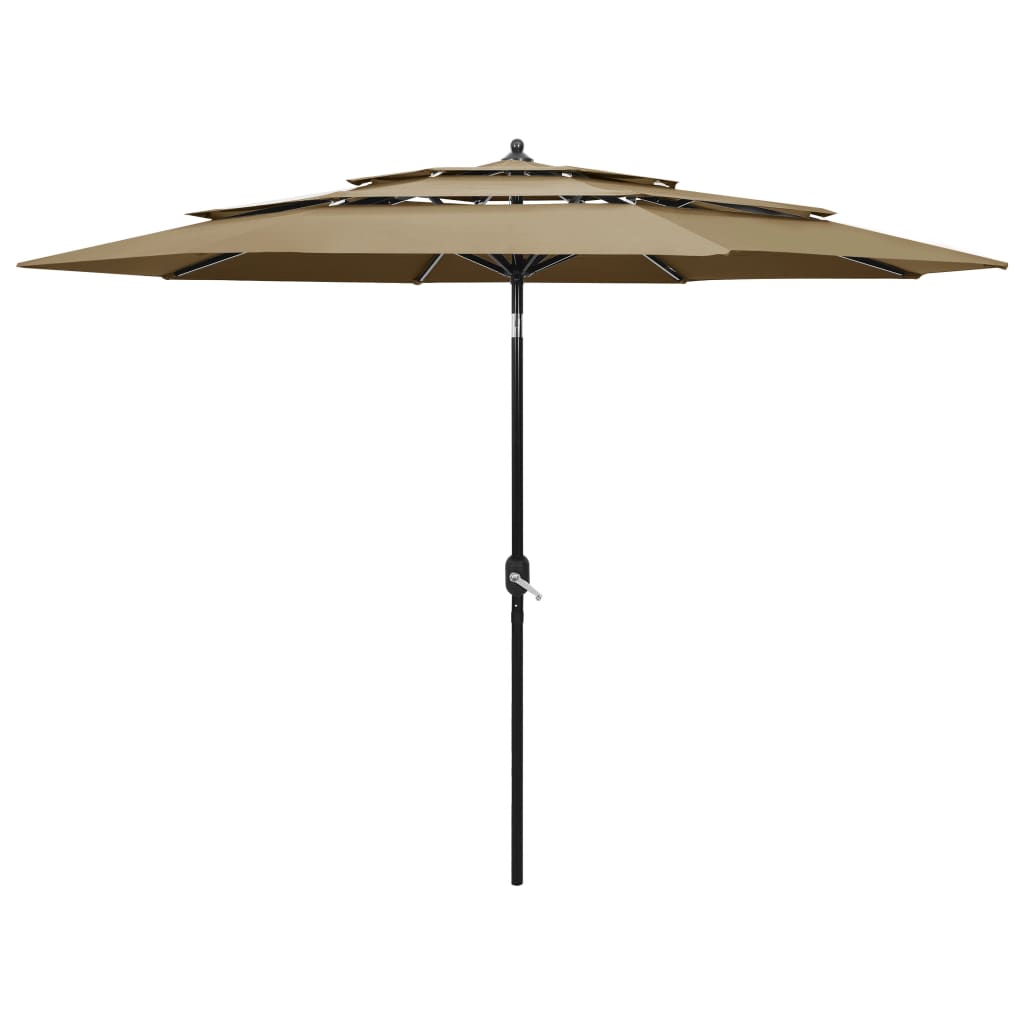 Parasol de jardin à 3 niveaux avec mât en aluminium taupe 3 m