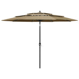 Parasol de jardin à 3 niveaux avec mât en aluminium taupe 3 m