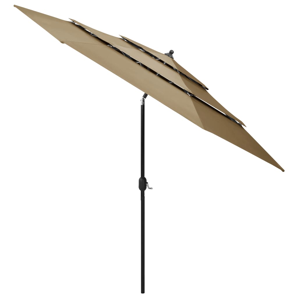 Parasol de jardin à 3 niveaux avec mât en aluminium taupe 3 m