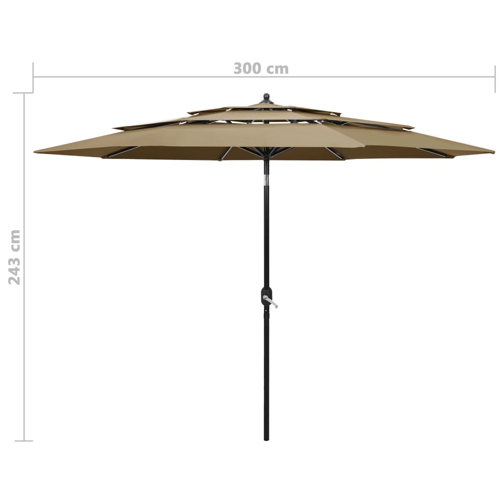 Parasol de jardin à 3 niveaux avec mât en aluminium taupe 3 m