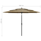 Parasol de jardin à 3 niveaux avec mât en aluminium taupe 3 m