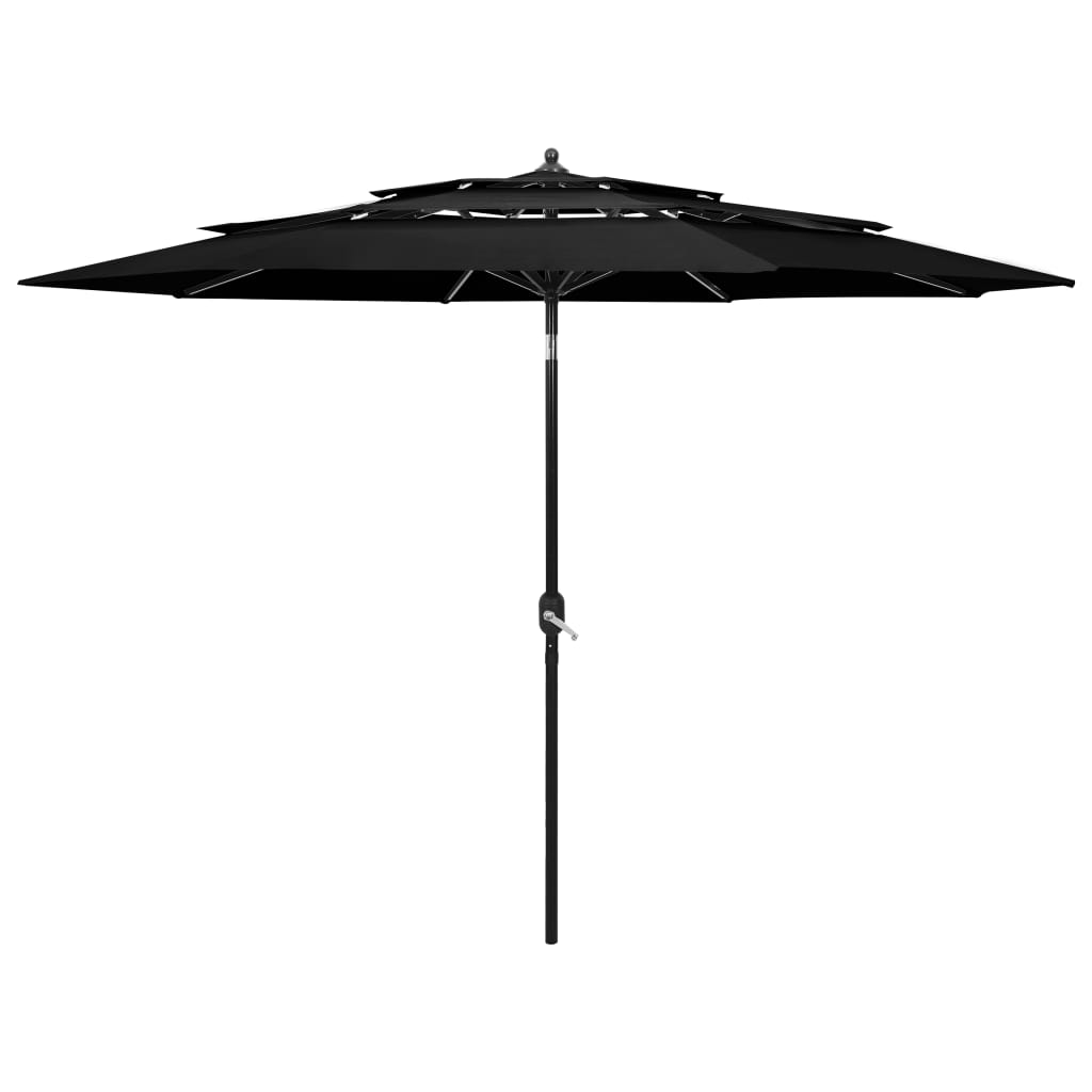 Parasol de jardin à 3 niveaux avec mât en aluminium noir 3 m