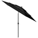 Parasol de jardin à 3 niveaux avec mât en aluminium noir 3 m