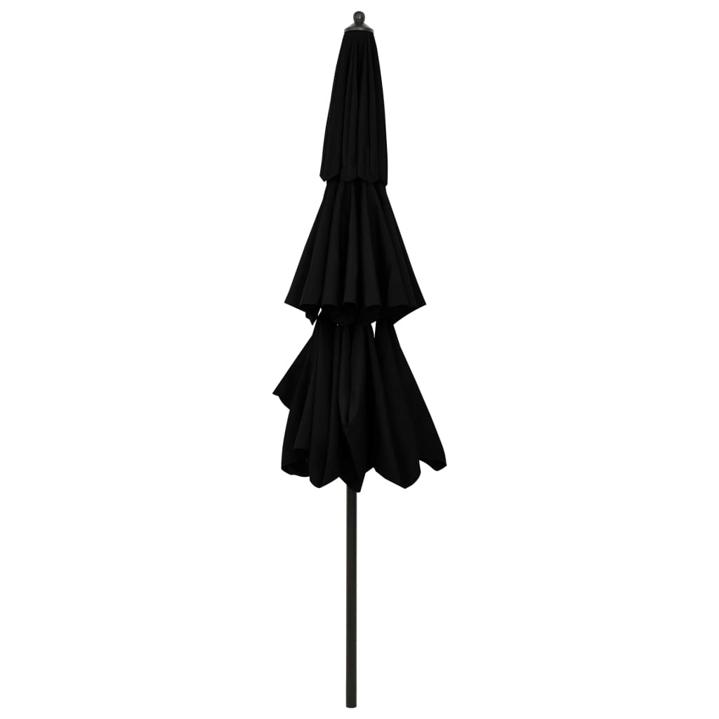 Parasol de jardin à 3 niveaux avec mât en aluminium noir 3 m