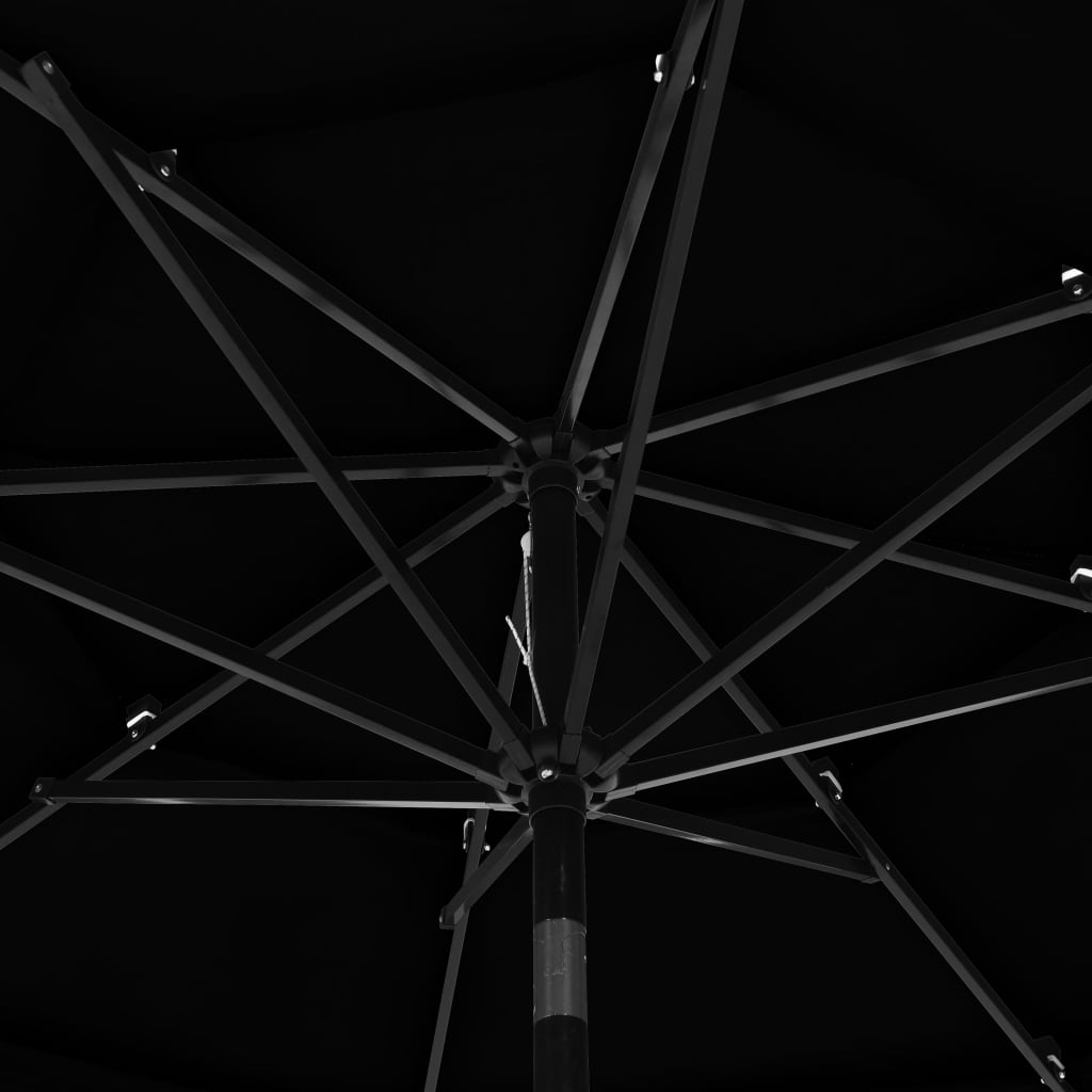 Parasol de jardin à 3 niveaux avec mât en aluminium noir 3 m